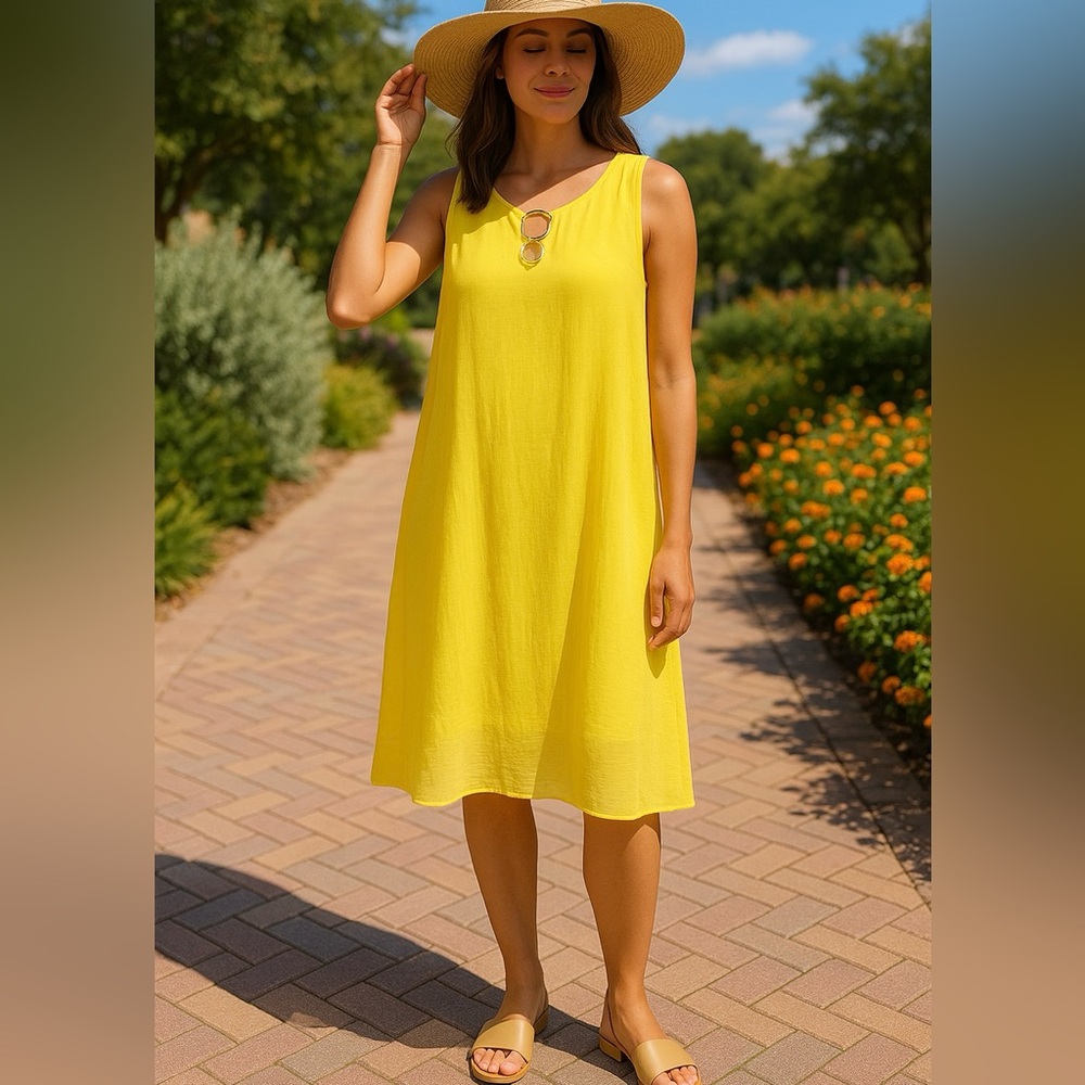 Tacera Yellow Sleeveless Dress Women’s XL Resort wear Light and Breezy